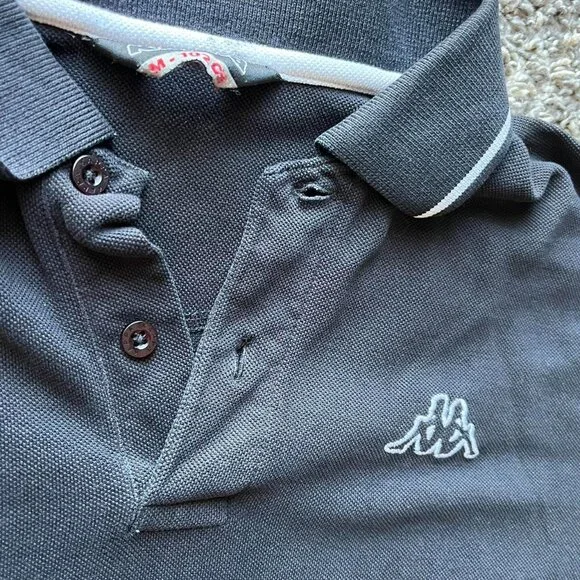 Kappa Black Polo Shirt Womens Med Grunge Embroidered Punk Alternative Slim Fit - Picture 2 of 6